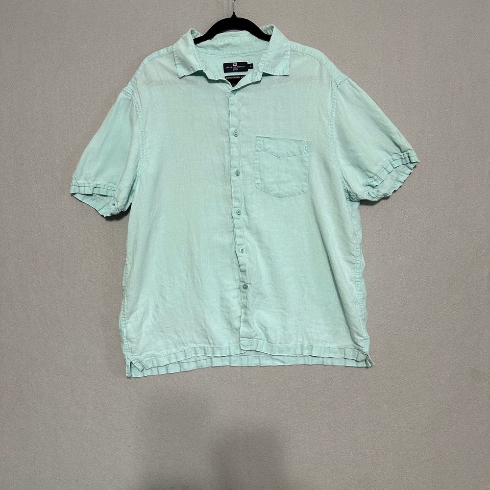 Blue Harbour Marks & Spencer Mens XL Aqua 100% Cooldown Linen Short Sleeve Shirt